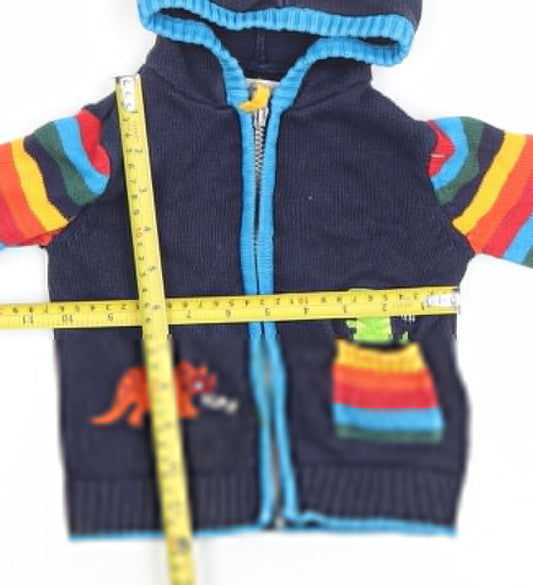 Bluezoo Unisex Baby Navy Dinosaur Knit Hooded Full Zip Jumper 12-18 Months
