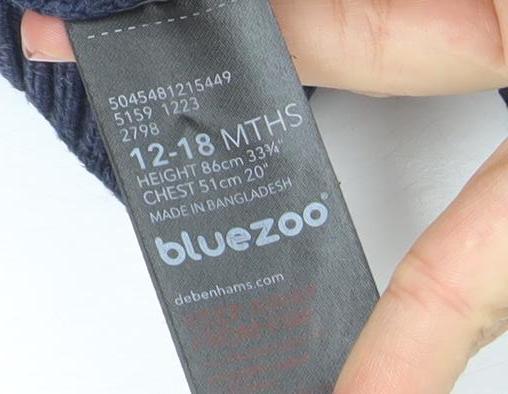 Bluezoo Unisex Baby Navy Dinosaur Knit Hooded Full Zip Jumper 12-18 Months