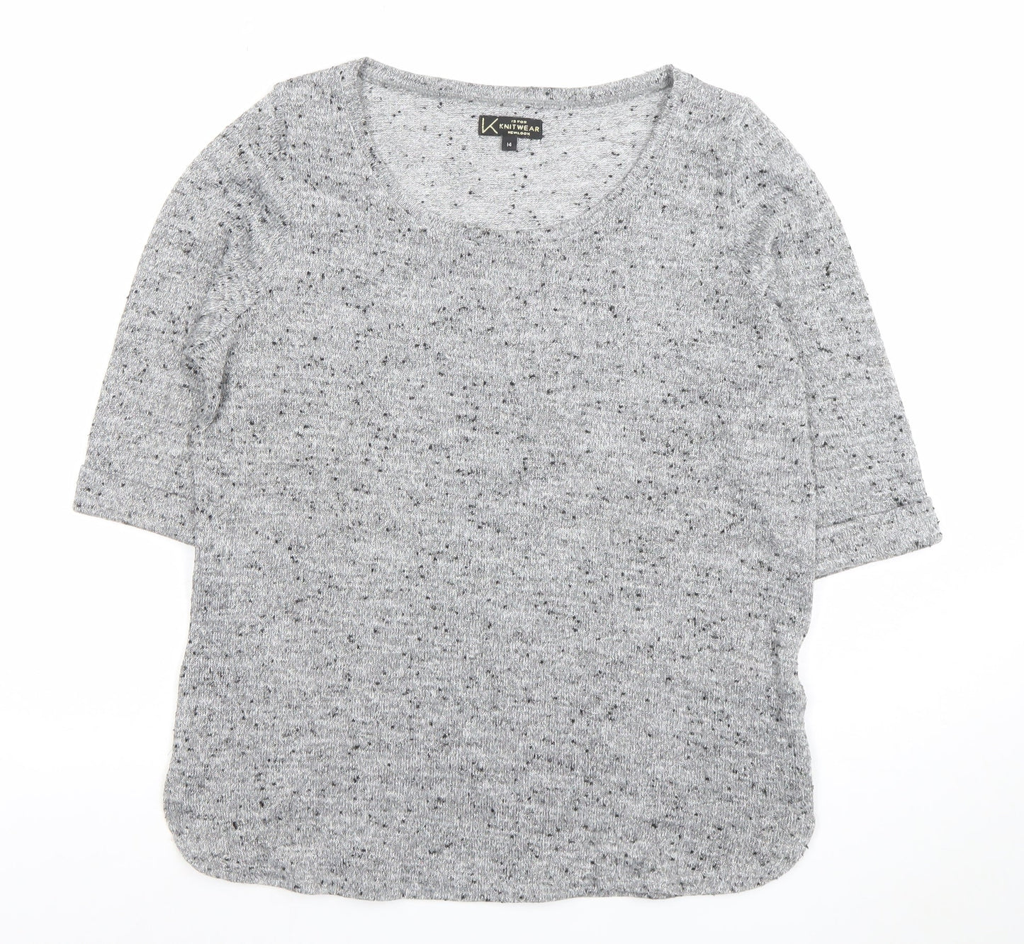 New Look Womens Grey Knit Glitter Top Size 14 3/4 Sleeve Scoop Neck
