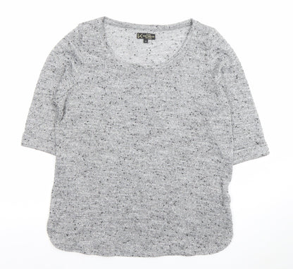 New Look Womens Grey Knit Glitter Top Size 14 3/4 Sleeve Scoop Neck