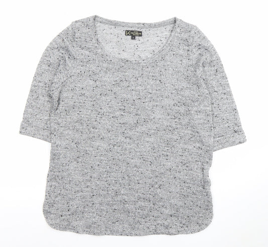 New Look Womens Grey Knit Glitter Top Size 14 3/4 Sleeve Scoop Neck