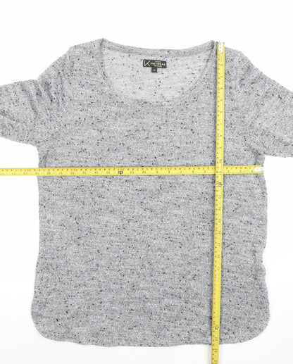 New Look Womens Grey Knit Glitter Top Size 14 3/4 Sleeve Scoop Neck