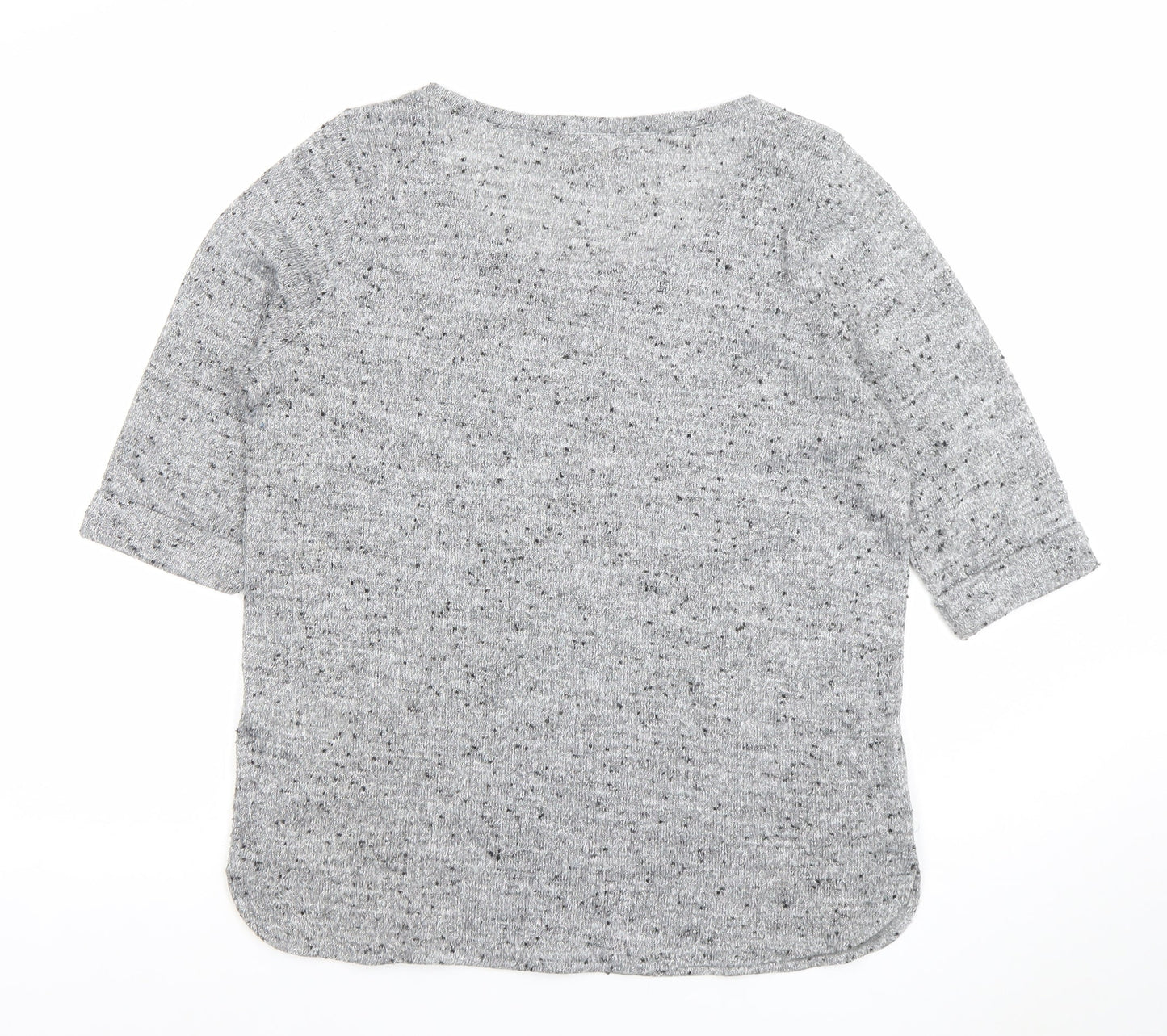 New Look Womens Grey Knit Glitter Top Size 14 3/4 Sleeve Scoop Neck