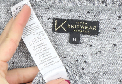 New Look Womens Grey Knit Glitter Top Size 14 3/4 Sleeve Scoop Neck