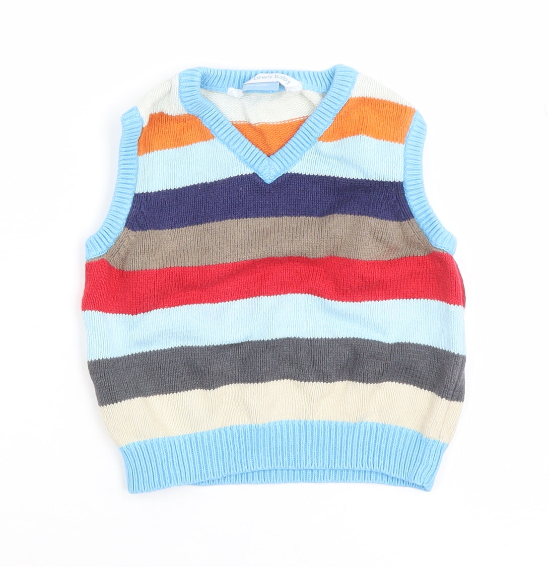 John Lewis Baby Multicoloured Striped Knit Cotton Sleeveless V-Neck Jumper 9-12 Months