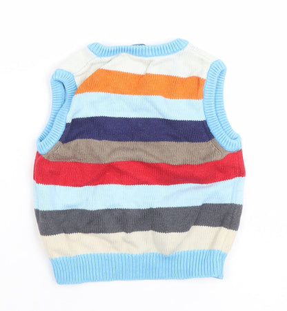 John Lewis Baby Multicoloured Striped Knit Cotton Sleeveless V-Neck Jumper 9-12 Months