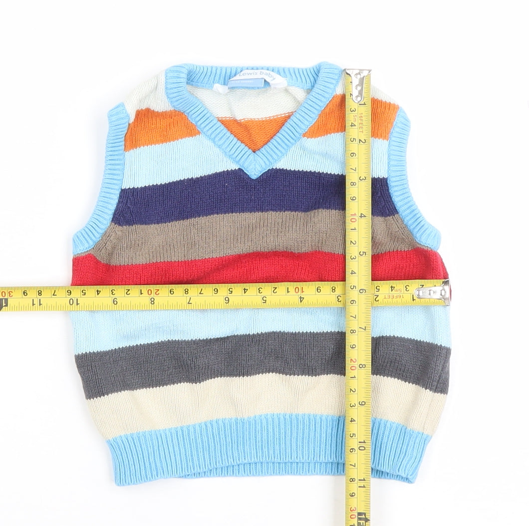 John Lewis Baby Multicoloured Striped Knit Cotton Sleeveless V-Neck Jumper 9-12 Months