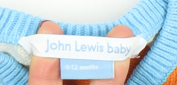 John Lewis Baby Multicoloured Striped Knit Cotton Sleeveless V-Neck Jumper 9-12 Months