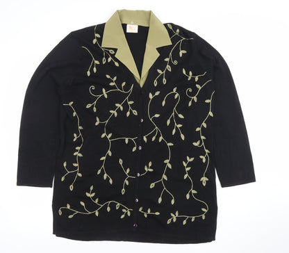 Country Casuals Women’s Black Floral Embroidered Collared Cardigan L