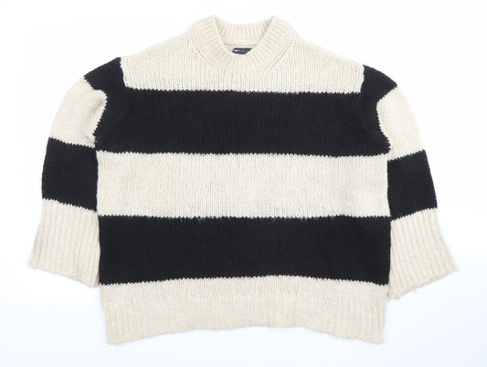 ASOS Women’s Black & Beige Striped Chunky Knit Pullover Jumper XS