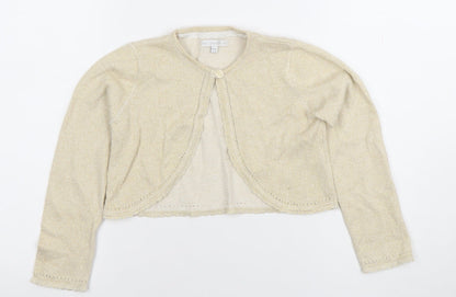 RJR John Rocha Girls Beige Metallic Long Sleeve Button Cardigan 7-8 Years