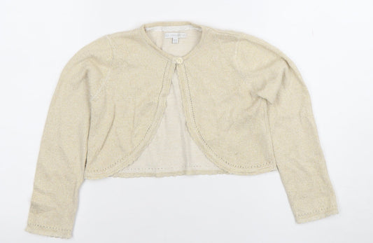 RJR John Rocha Girls Beige Metallic Long Sleeve Button Cardigan 7-8 Years