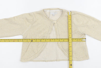 RJR John Rocha Girls Beige Metallic Long Sleeve Button Cardigan 7-8 Years