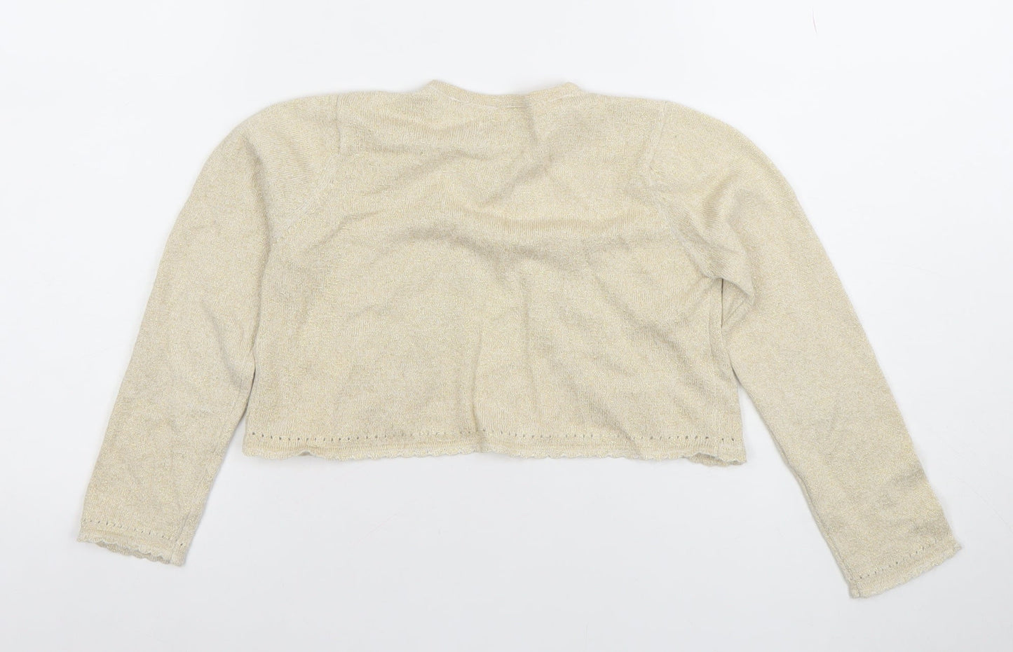 RJR John Rocha Girls Beige Metallic Long Sleeve Button Cardigan 7-8 Years