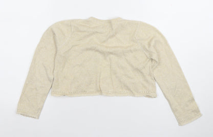 RJR John Rocha Girls Beige Metallic Long Sleeve Button Cardigan 7-8 Years