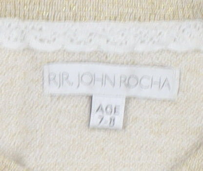 RJR John Rocha Girls Beige Metallic Long Sleeve Button Cardigan 7-8 Years