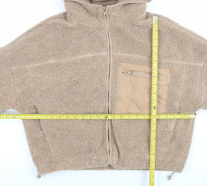 Primark Women Beige Hooded Fleece Puffer Jacket Size S 10/12