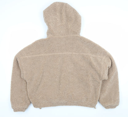 Primark Women Beige Hooded Fleece Puffer Jacket Size S 10/12