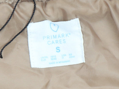 Primark Women Beige Hooded Fleece Puffer Jacket Size S 10/12