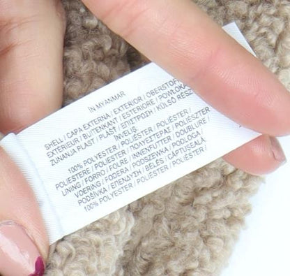 Primark Women Beige Hooded Fleece Puffer Jacket Size S 10/12