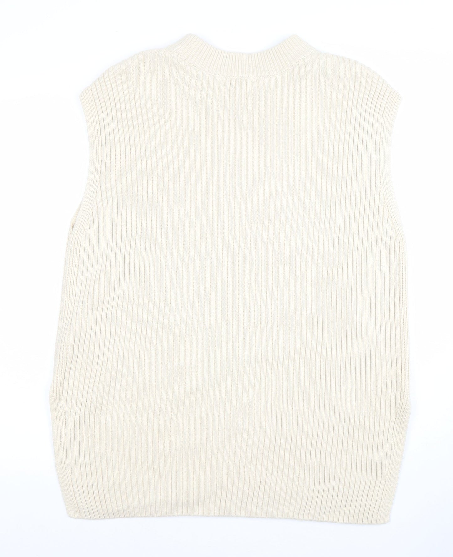 H&M Women’s Ivory Ribbed Sleeveless Mock Neck Knit Vest Jumper Size S