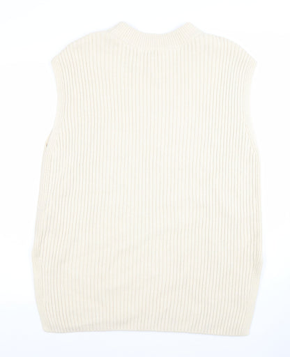 H&M Women’s Ivory Ribbed Sleeveless Mock Neck Knit Vest Jumper Size S