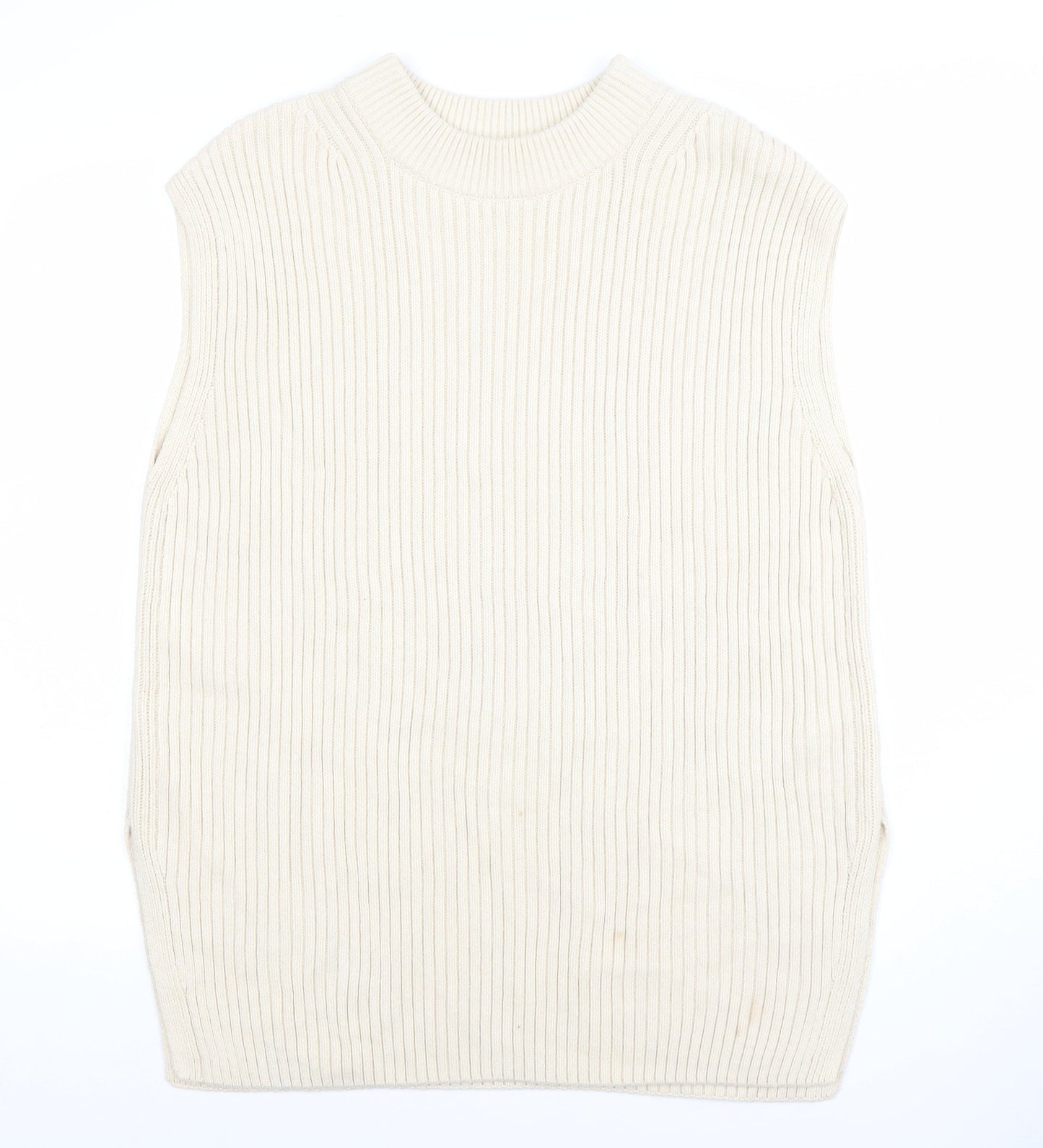 H&M Women’s Ivory Ribbed Sleeveless Mock Neck Knit Vest Jumper Size S