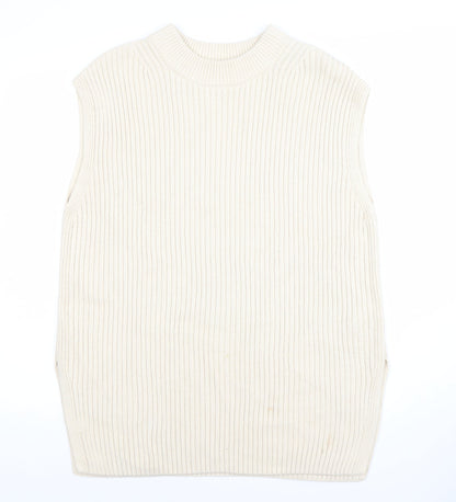 H&M Women’s Ivory Ribbed Sleeveless Mock Neck Knit Vest Jumper Size S
