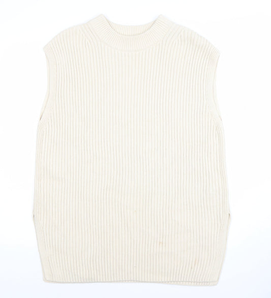 H&M Women’s Ivory Ribbed Sleeveless Mock Neck Knit Vest Jumper Size S