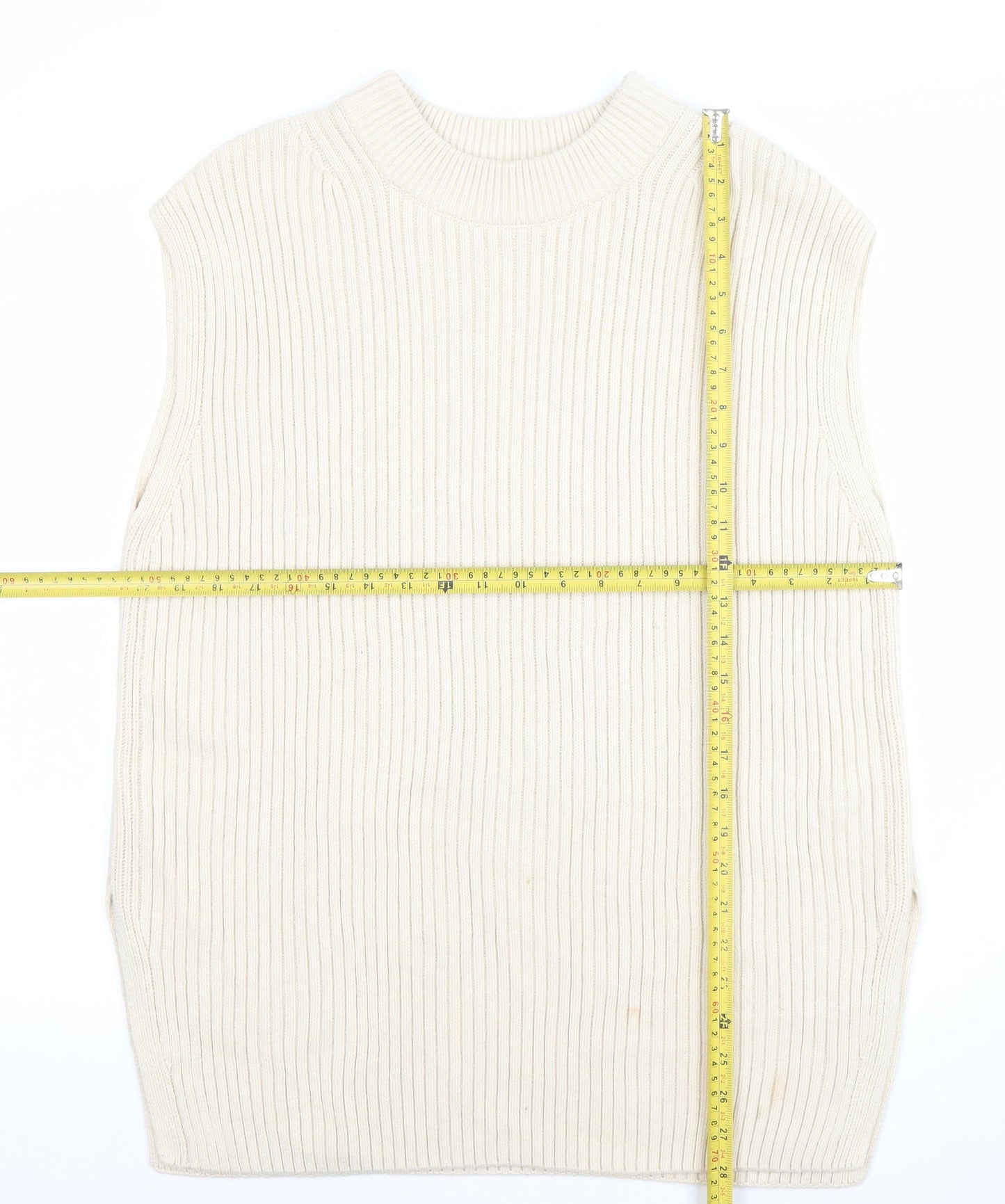 H&M Women’s Ivory Ribbed Sleeveless Mock Neck Knit Vest Jumper Size S
