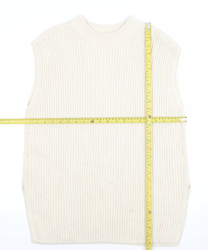 H&M Women’s Ivory Ribbed Sleeveless Mock Neck Knit Vest Jumper Size S