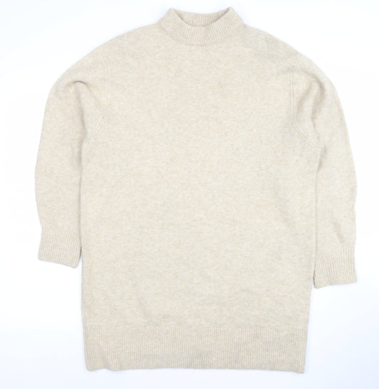 H&M Women’s Beige Wool Blend Mock Neck Long Sleeve Jumper XS