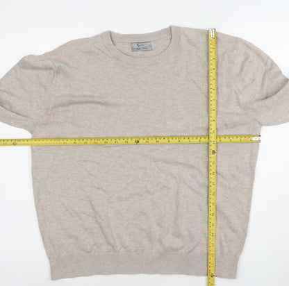 Tu Men Beige Cotton Crew Neck Long Sleeve Pullover Jumper Size L