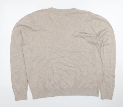 Tu Men Beige Cotton Crew Neck Long Sleeve Pullover Jumper Size L