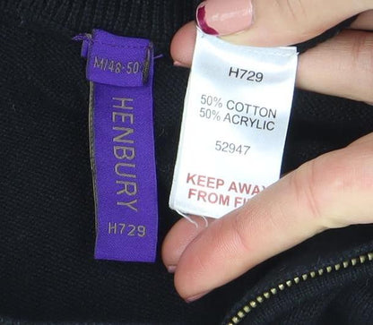 Henbury Men’s Black 1/4 Zip High Neck Cotton Acrylic Jumper M