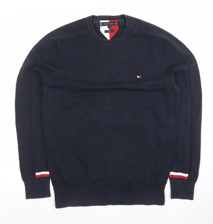 Tommy Hilfiger Men’s Navy Blue Crew Neck Cotton Jumper Size S