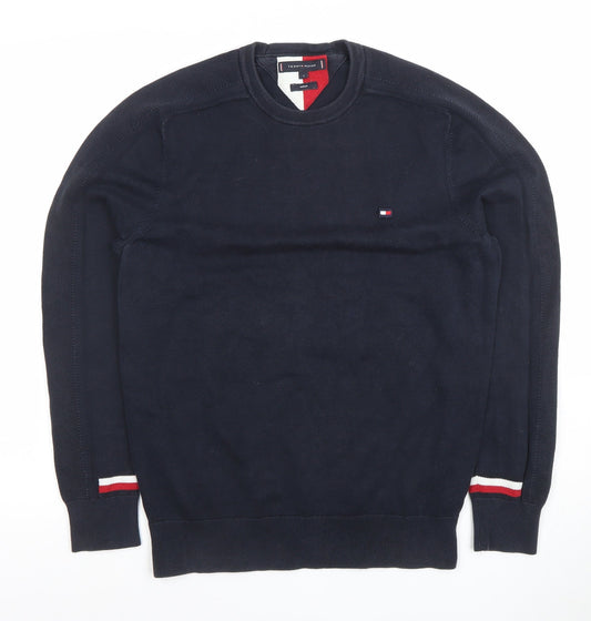 Tommy Hilfiger Men’s Navy Blue Crew Neck Cotton Jumper Size S