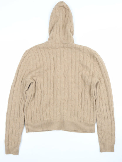 H&M Women Beige Cable Knit Full Zip Hoodie Size 12 Wool Blend