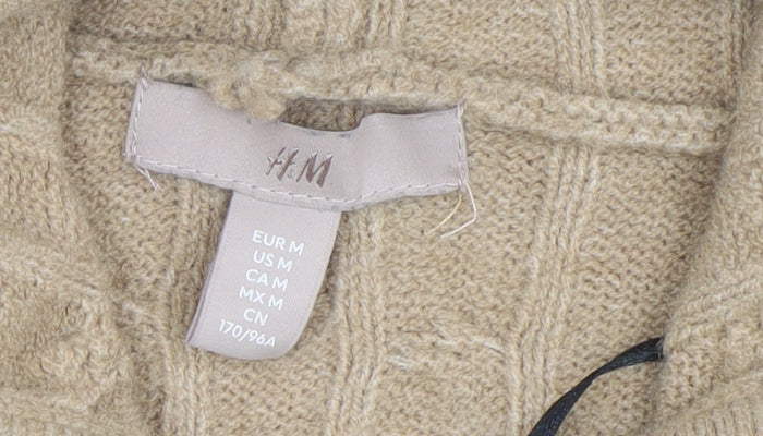 H&M Women Beige Cable Knit Full Zip Hoodie Size 12 Wool Blend