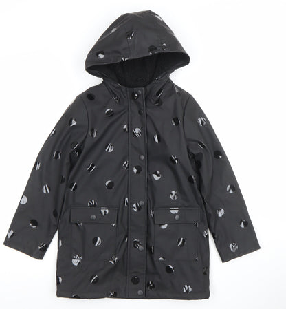 Tu Girls Black Polka Dot Waterproof Hooded Rain Coat 7-8 Years