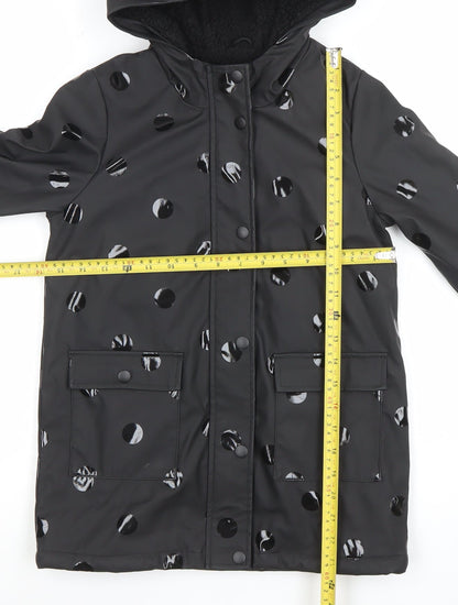 Tu Girls Black Polka Dot Waterproof Hooded Rain Coat 7-8 Years