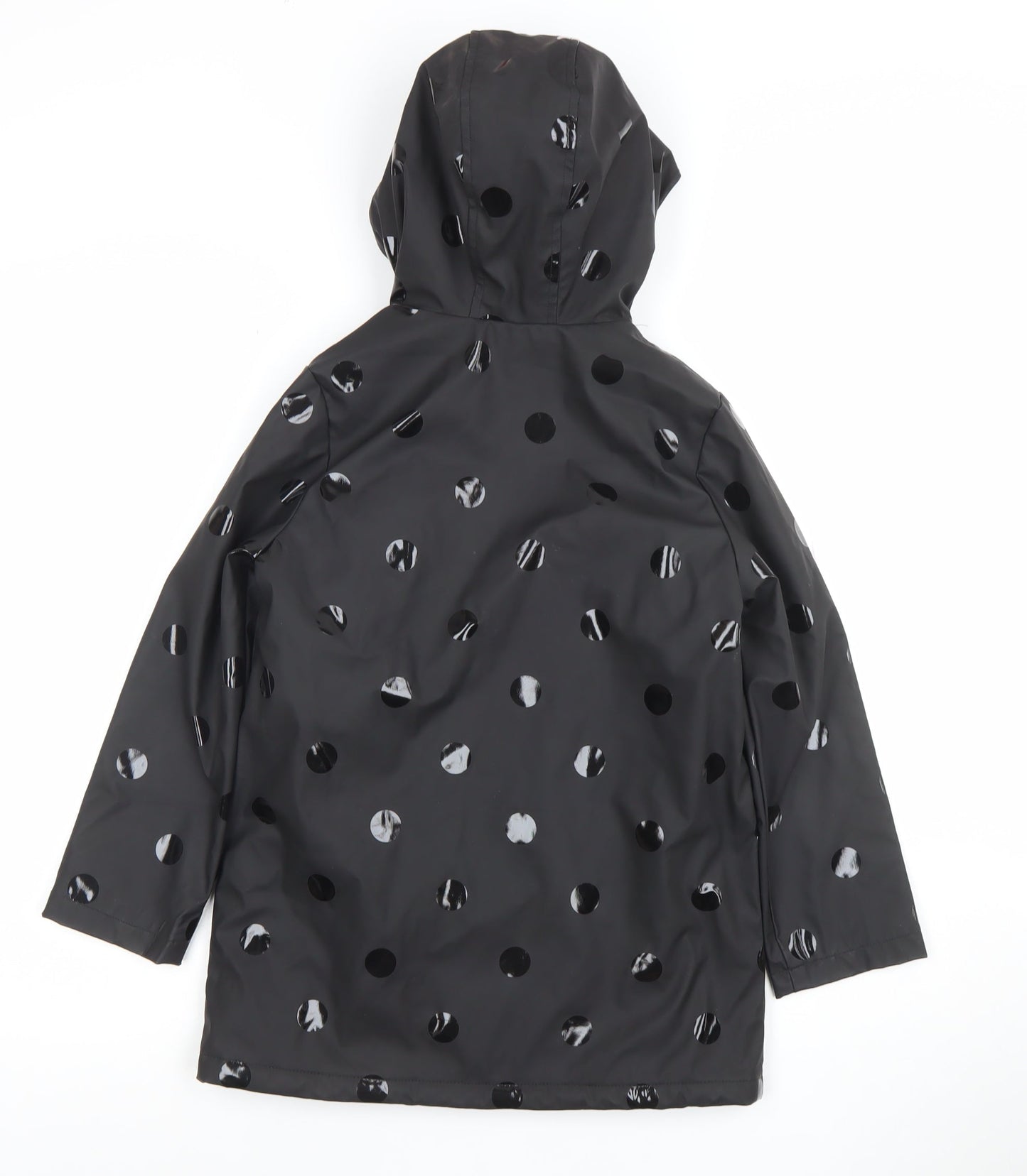 Tu Girls Black Polka Dot Waterproof Hooded Rain Coat 7-8 Years