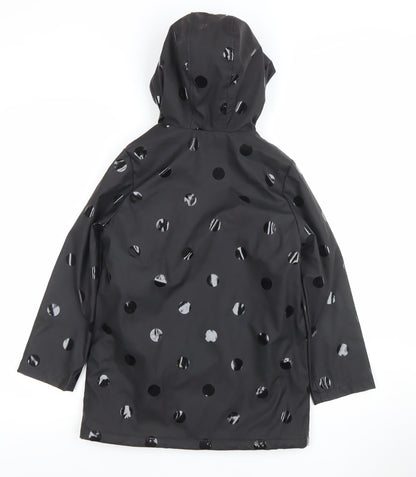 Tu Girls Black Polka Dot Waterproof Hooded Rain Coat 7-8 Years