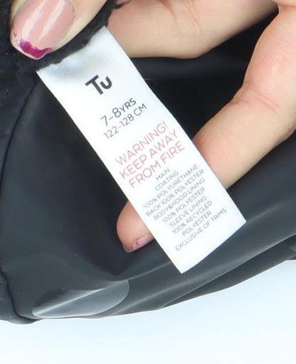 Tu Girls Black Polka Dot Waterproof Hooded Rain Coat 7-8 Years