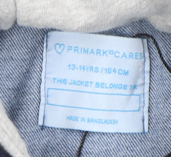Primark Boys Blue Denim Varsity Hooded Jacket 13-14 Years