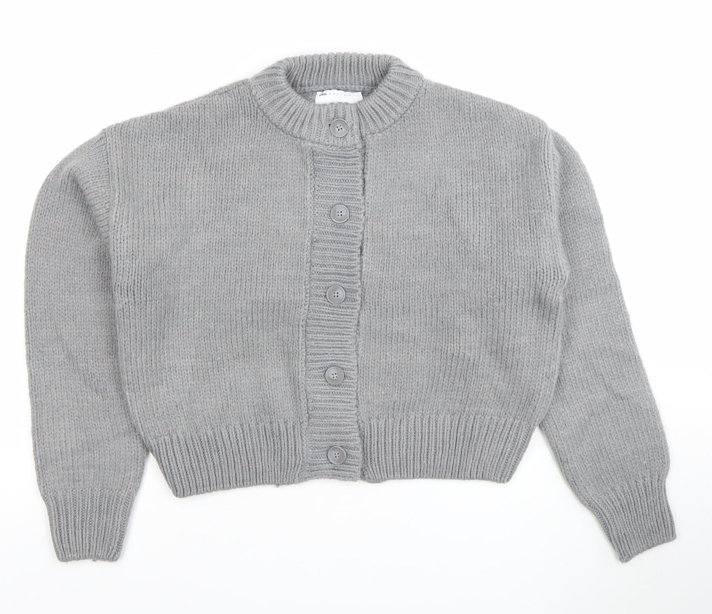 ASOS Women Grey Chunky Knit Crew Neck Button Cardigan Size S