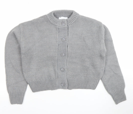 ASOS Women Grey Chunky Knit Crew Neck Button Cardigan Size S