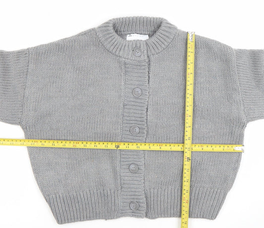 ASOS Women Grey Chunky Knit Crew Neck Button Cardigan Size S