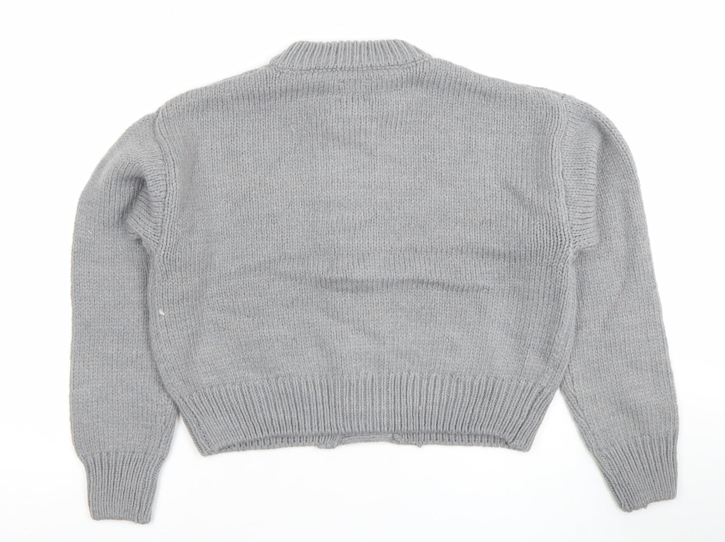 ASOS Women Grey Chunky Knit Crew Neck Button Cardigan Size S