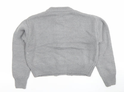 ASOS Women Grey Chunky Knit Crew Neck Button Cardigan Size S